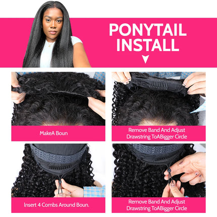 Kinky Straight Glueless Wigs Human Hair Wigs Upgrade 3 IN 1 Half Wig With Drawstring Seamless Clip Ins Flip Over