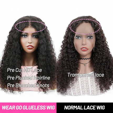 Wear Go Wig Mongolian Water Wave 6x4 HD Glueless Pre Plucked Human Wigs Ready To Go Pre Cut Lace Pre Bleached Knots