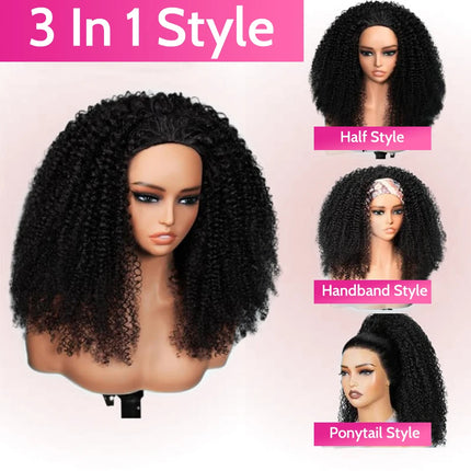 Wigs Glueless 250 density Water Wave Half Wig Natural Headband Wigs  Flip Over 100% Human Hair Wigs