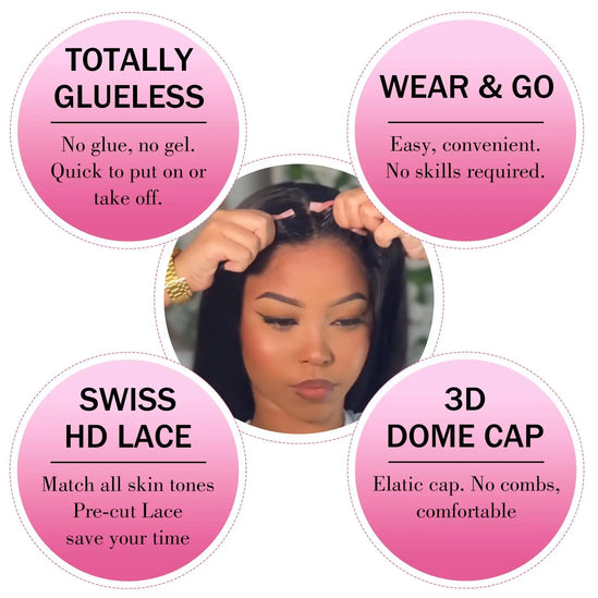Wear Go Glueless Bob Wig Straight Lace Front Human Hair Wigs 6X4 HD Transparent Pre Cut PrePlucked Wig Ready To Wear