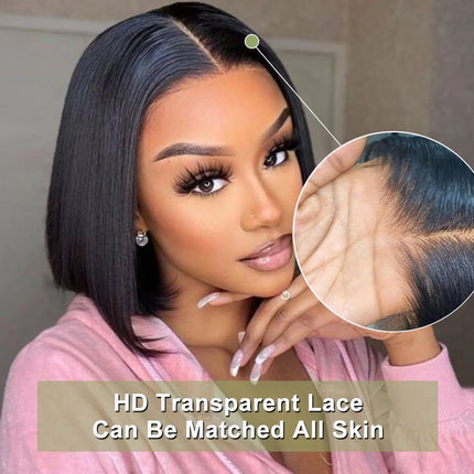 Hair Wear Go Human Hair Wigs Pre Cut PrePlucked Bone Straight Bob Wigs Transparent 7X5 Lace Front Glueless Wig Ready To Go