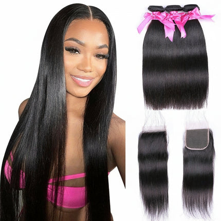Straight Hair Bundles With Closure Remy Human Hair Bundles With Frontal Brazilian Hair Weave Bundles With Closure