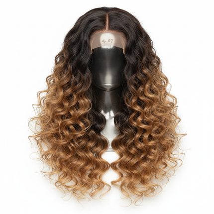 1024*1024 size image of Ombre Deep Wave Frontal Wig 4/27 Highlight Human Hair Wigs Brazilian Deep Wave Lace Wig HAIR 4X4 Lace Closure Wig For Women