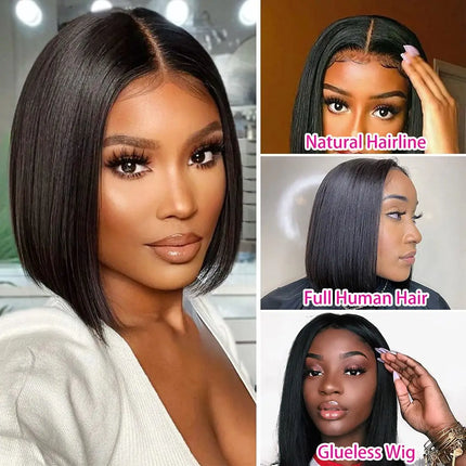 Wear Go Glueless Bob Wig Straight Lace Front Human Hair Wigs 6X4 HD Transparent Pre Cut PrePlucked Wig Ready To Wear
