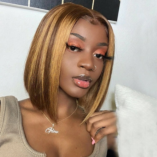 Highlight Bob Wig Human Hair Wig 4X4 Lace Closure Bob Wig Straight Short Bob Wig Malaysian Lace Front Human Hair Wigs