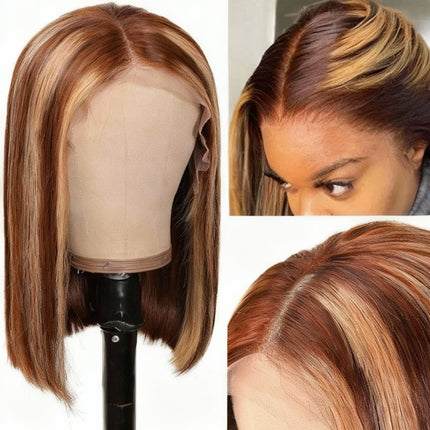 Highlight Bob Wig Human Hair Wig 4X4 Lace Closure Bob Wig Straight Short Bob Wig Malaysian Lace Front Human Hair Wigs