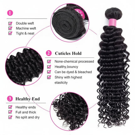 Brazilian 100% Human Hair Bundles 3/4 Bundles Hair Extension Brazilian Deep Wave Hair Weave Bundles