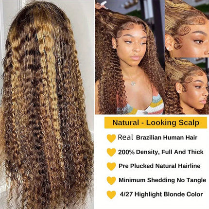 Ombre Highlight Deep Wave Lace Front Wigs Human Hair 4/27 Colored Plucked 13x4 HD Transparent Curly Lace Frontal Wig for Women Highlight Ombre Lace Front Wig Human Hair 13x4 HD Honey Blonde 4/27 Deep Wave Straight Lace Frontal Wigs