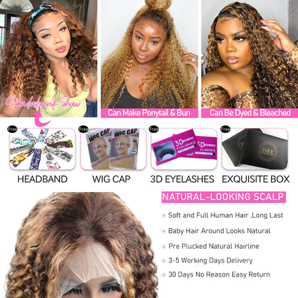 Ombre Deep Wave Frontal Wig 4/27 Highlight Human Hair Wigs Brazilian Deep Wave Lace Wig HAIR 4X4 Lace Closure Wig For Women