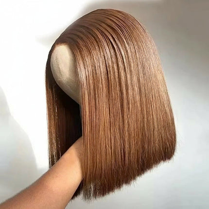 Wear Go Short Bob Wig Chocolate Brown Lace Front Wigs Bone Straight Bob Wig Hair Glueless PrePlucked Human Wigs Ready To Go