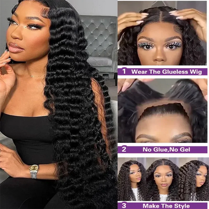 Wear And Go Wig Glueless Loose Deep Wave Lace Front Human Hair Wig Transparent Lace Closure Deep Wave Wigs PrePlucked