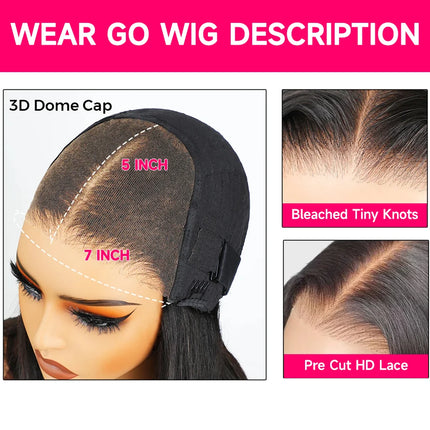 7x5 Wear And Go Glueless Water Wave Human Hair wigs With Knots HD Lace Front Wig Pre Cut Pre Plucked Glueless Wigs