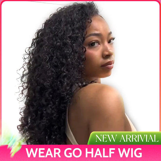 Hair Glueless Upgrade 3 IN 1 Half Wig With Drawstring Seamless Clip Ins Flip Over Human hair Wigs Water Wave Wavy