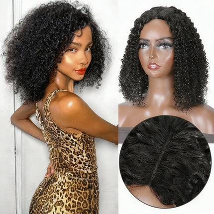 Brazilian Curly Bob Wig V Part Wig Put On and Go V Shape Glueless Wig Minimal or No Leave Out V Part Wig Human Hair