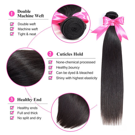 Straight Hair Bundles With Closure Remy Human Hair Bundles With Frontal Brazilian Hair Weave Bundles With Closure