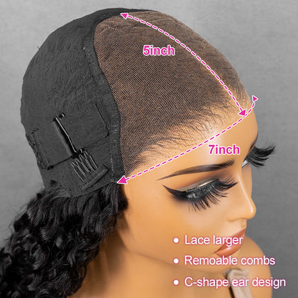 7x5 Wear And Go Glueless Water Wave Human Hair wigs With Knots HD Lace Front Wig Pre Cut Pre Plucked Glueless Wigs