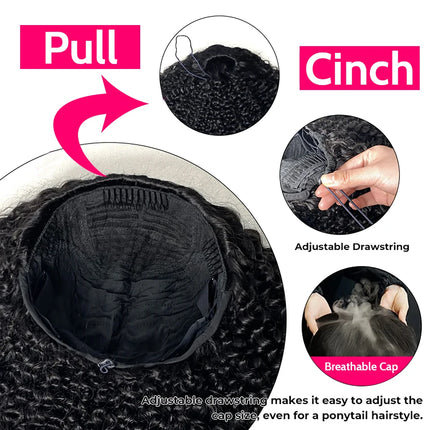 Afro Curly Half Wigs With Human Hair 3 IN 1 Half Wig With Drawstring Seamless Clip Ins Flip Over Headband Wigs Human Hair