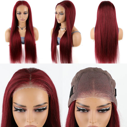 Wear And Go Glueless Wig Brazilian Straight 99j Burgundy Lace Front 6x4 Lace Glueless Preplucked Human Wigs Ready To Go
