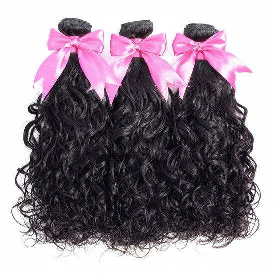 Three bundles of curly hair with pink bows on a white background, branded 'ISEE'.