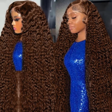 Chocolate Brown Deep Wave 13x6 Lace Front Wig Human Hair Curly #4 Colored Transparent 13x4 Lace Frontal Wig For Women Brazilian
