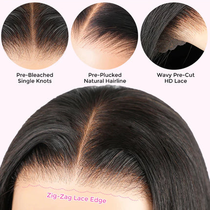 7x5 Wear And Go Glueless Water Wave Human Hair wigs With Knots HD Lace Front Wig Pre Cut Pre Plucked Glueless Wigs