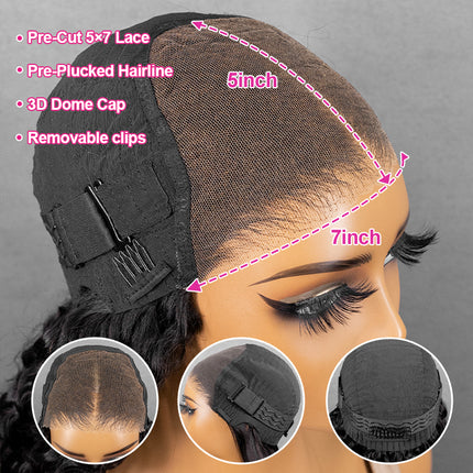 7x5 Wear And Go Glueless Water Wave Human Hair wigs With Knots HD Lace Front Wig Pre Cut Pre Plucked Glueless Wigs