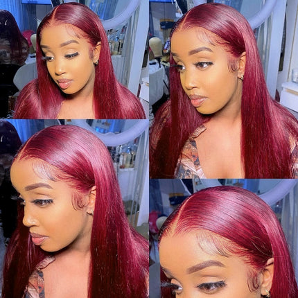 Wear And Go Glueless Wig Brazilian Straight 99j Burgundy Lace Front 6x4 Lace Glueless Preplucked Human Wigs Ready To Go