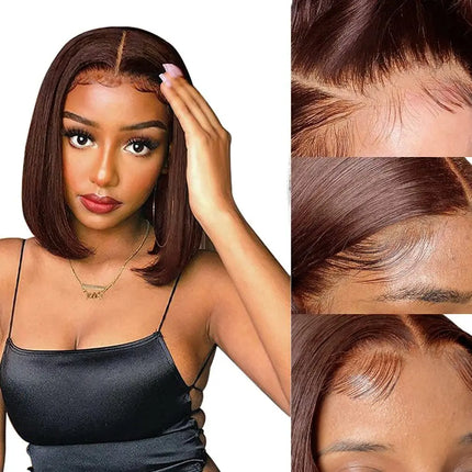 Wear Go Short Bob Wig Chocolate Brown Lace Front Wigs Bone Straight Bob Wig Hair Glueless PrePlucked Human Wigs Ready To Go