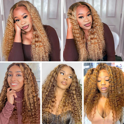 Ombre Deep Wave Frontal Wig 4/27 Highlight Human Hair Wigs Brazilian Deep Wave Lace Wig HAIR 4X4 Lace Closure Wig For Women