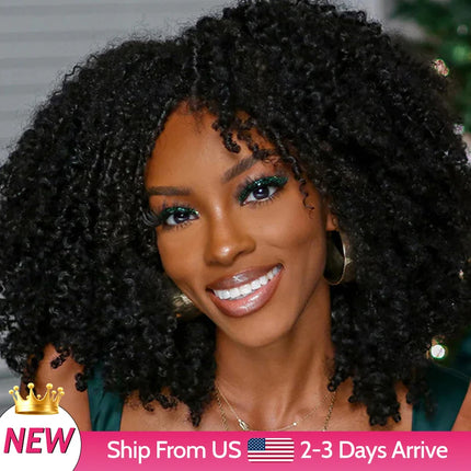 Afro Curly Half Wigs With Human Hair 3 IN 1 Half Wig With Drawstring Seamless Clip Ins Flip Over Headband Wigs Human Hair
