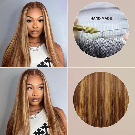 427 Highlight Ombre Straight Human Hair Wigs 13X6 Hd Lace Frontal Wig Honey Blonde Colored Brazilian Wig Original 13X4 For Women