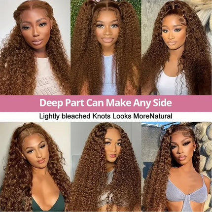 Chocolate Brown Deep Wave 13x6 Lace Front Wig Human Hair Curly #4 Colored Transparent 13x4 Lace Frontal Wig For Women Brazilian