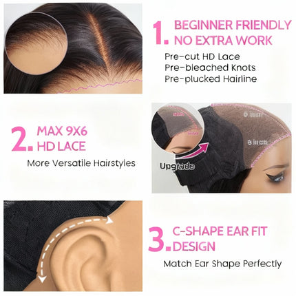 Kinky Curly Lace Front Wig Wear And Go Pre Bleached Knots 6x9 Curly Glueless Wig Human Hair Pre Cut PrePlucked Hair Wig