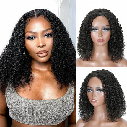 Brazilian Curly Bob Wig V Part Wig Put On and Go V Shape Glueless Wig Minimal or No Leave Out V Part Wig Human Hair