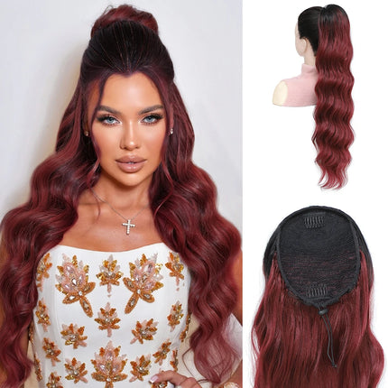 Curly Pony Tail Hair Extensions 24 28 Inch Synthetic Horse Tail For Black Women Ombre Brown Red False Drawstring Ponytail Clip In