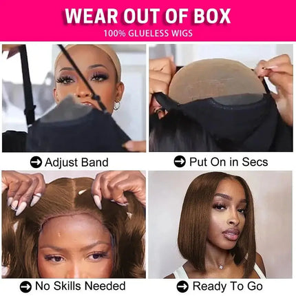 Wear Go Short Bob Wig Chocolate Brown Lace Front Wigs Bone Straight Bob Wig Hair Glueless PrePlucked Human Wigs Ready To Go