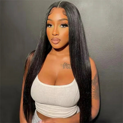 Pre Bleached Knots Straight Glueless Human Hair Wig Pre Cut PrePlucked Lace Front Wig HD Transparent Wear And Go Wig