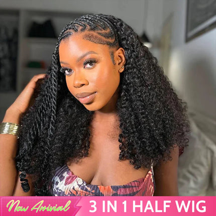New Half Wigs Human Hair Kinky curly Half Wig With Drawstring Seamless Glueless Wigs Human Hair wigs for Women