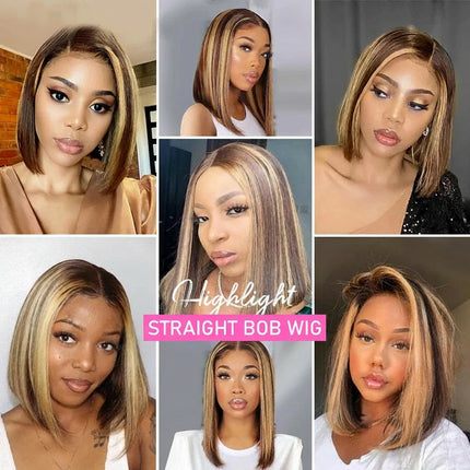 Highlight Bob Wig Human Hair Wig 4X4 Lace Closure Bob Wig Straight Short Bob Wig Malaysian Lace Front Human Hair Wigs