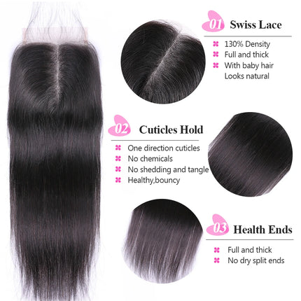 Straight Hair Bundles With Closure Remy Human Hair Bundles With Frontal Brazilian Hair Weave Bundles With Closure