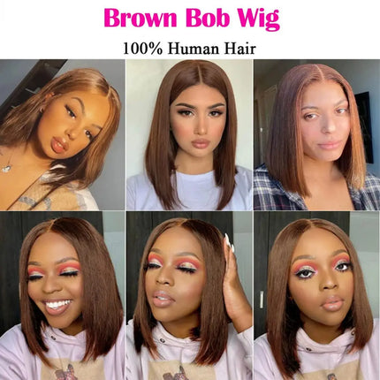 Wear Go Short Bob Wig Chocolate Brown Lace Front Wigs Bone Straight Bob Wig Hair Glueless PrePlucked Human Wigs Ready To Go