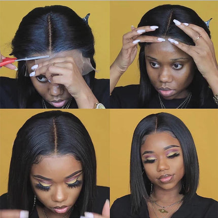 Bone Straight Bob Wig Lace Front Human Hair Wigs Pre Plucked HD Transparent Lace Frontal Wig 13x4 Frontal Wigs Hair 180%