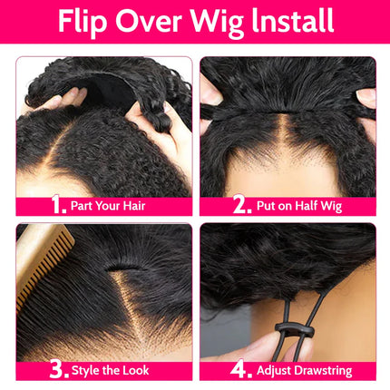 Glueless Wigs Upgrade 3 IN 1 Half Wig With Drawstring Seamless Clip Ins Flip Over Human Hair Afro Curly Headband Wig Hair