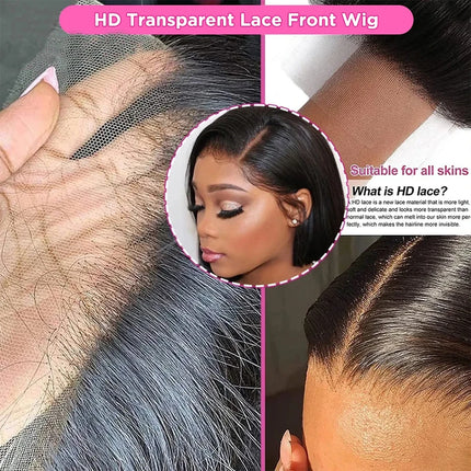 Bone Straight Bob Wig Lace Front Human Hair Wigs Pre Plucked HD Transparent Lace Frontal Wig 13x4 Frontal Wigs Hair 180%