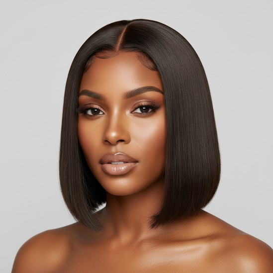 Black woman straight bob wig glueless, professional beauty, square