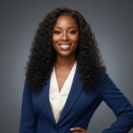 Black woman water wave wig confidence pose, professional headshot square