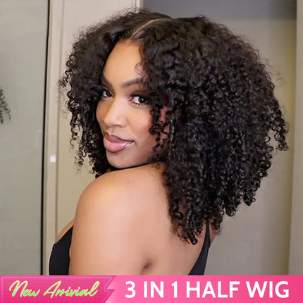 NEW IN Half Wig Glueless Afro Curly Human Hair Wigs Flip Over Human Hair Curly Headband Wigs Ready to Wear Wig hair Wigs