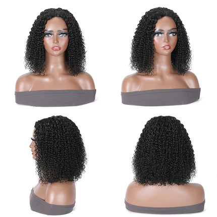 Brazilian Curly Bob Wig V Part Wig Put On and Go V Shape Glueless Wig Minimal or No Leave Out V Part Wig Human Hair