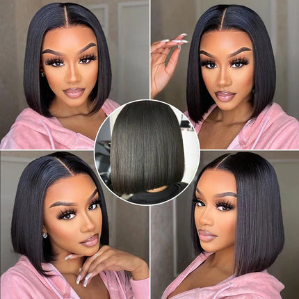 Hair Wear Go Human Hair Wigs Pre Cut PrePlucked Bone Straight Bob Wigs Transparent 7X5 Lace Front Glueless Wig Ready To Go