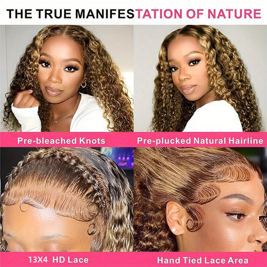 Ombre Highlight Deep Wave Lace Front Wigs Human Hair 4/27 Colored Plucked 13x4 HD Transparent Curly Lace Frontal Wig for Women Highlight Ombre Lace Front Wig Human Hair 13x4 HD Honey Blonde 4/27 Deep Wave Straight Lace Frontal Wigs